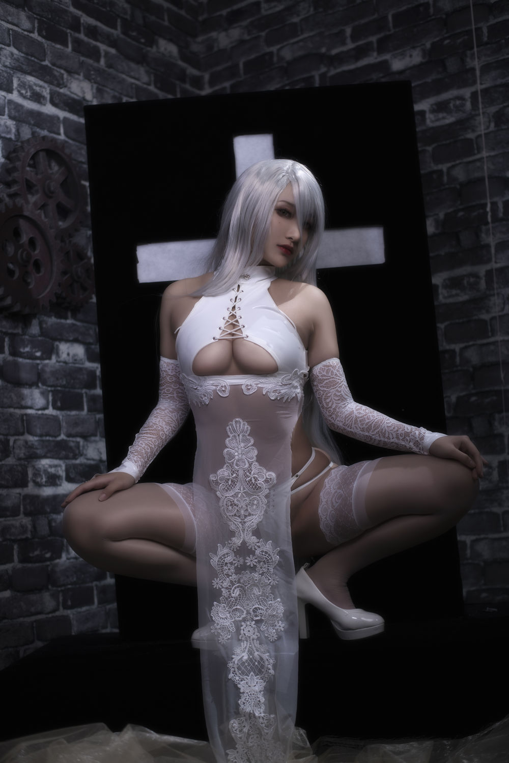 洛璃LoliSAMA-尼尔白色靡烟旗袍26960